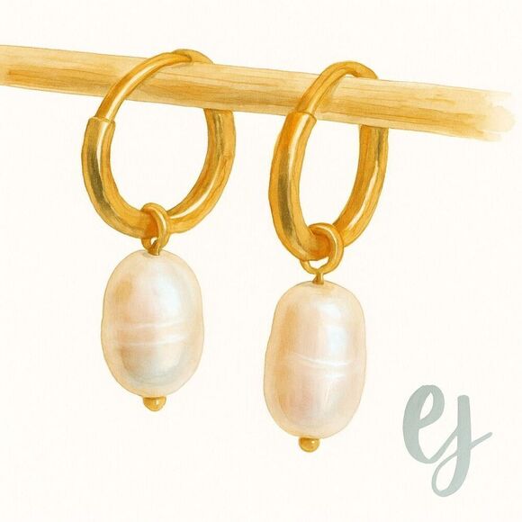 Camille Gold Tone Hoop Earrings with Cultured Baroque Pearls – 1” Drop - Picture 1 of 8